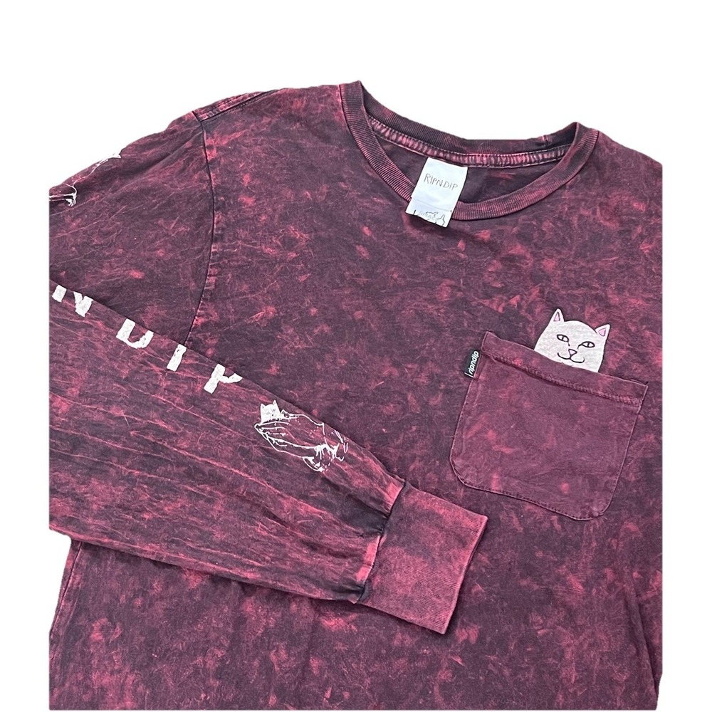RIPNDIP Lord Nermal Shirt Men Size S‎ Pocket Tee Burgundy Forest Wash Streetwear